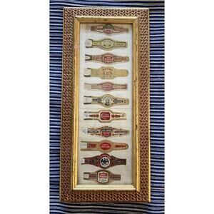 11 Vintage Midcentury Cigar Bands in Gold Finish Picture Frame 5.25"x11.75"